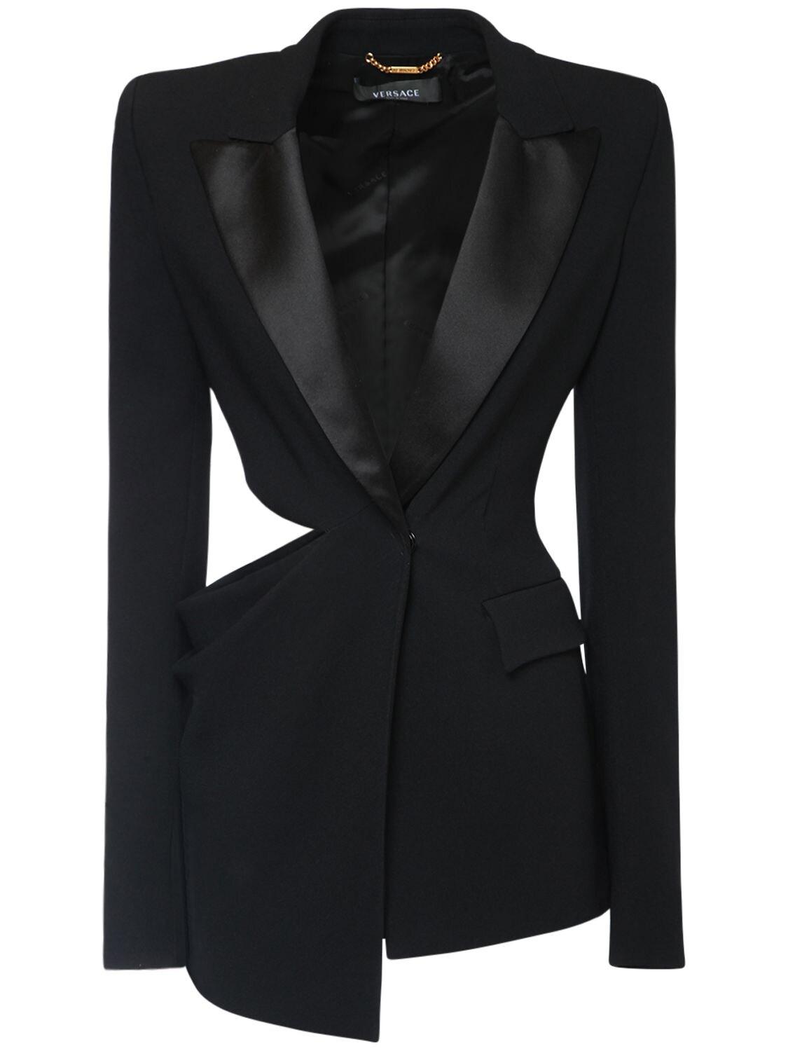 Versace Asymmetrical Bonded Crepe Blazer in Black | Lyst