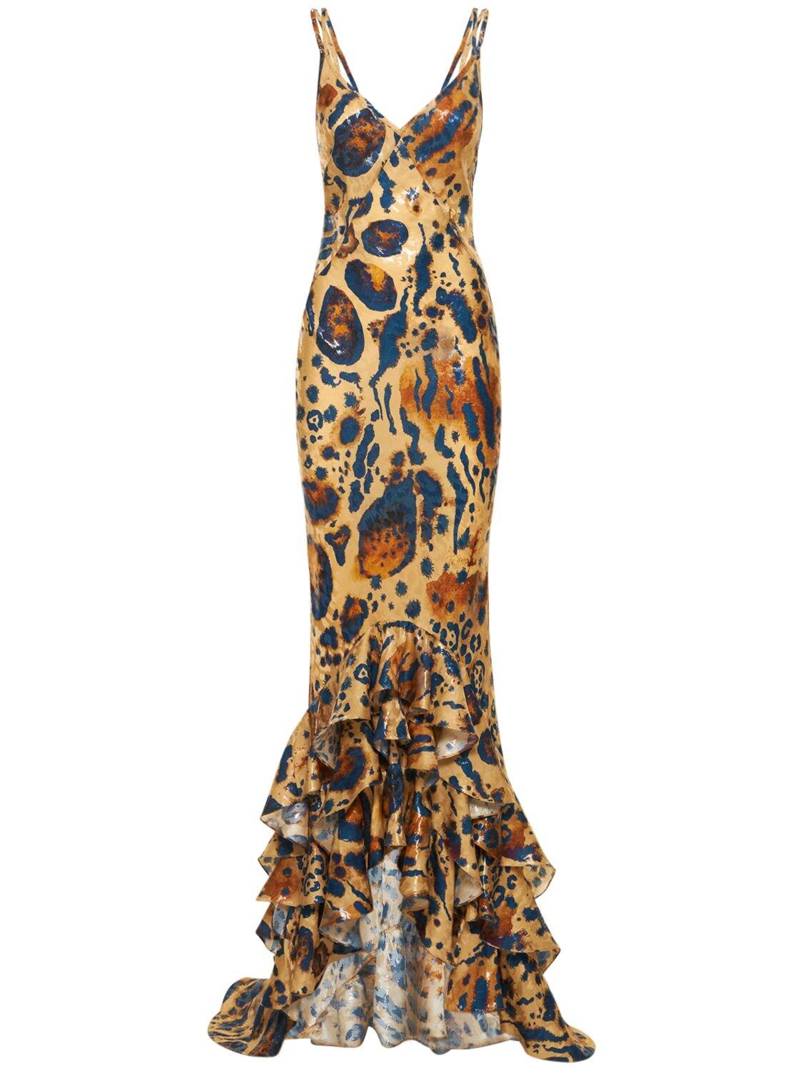 Roberto Cavalli Silk Blend Lurex Animalier Long Dress in Metallic | Lyst  Canada