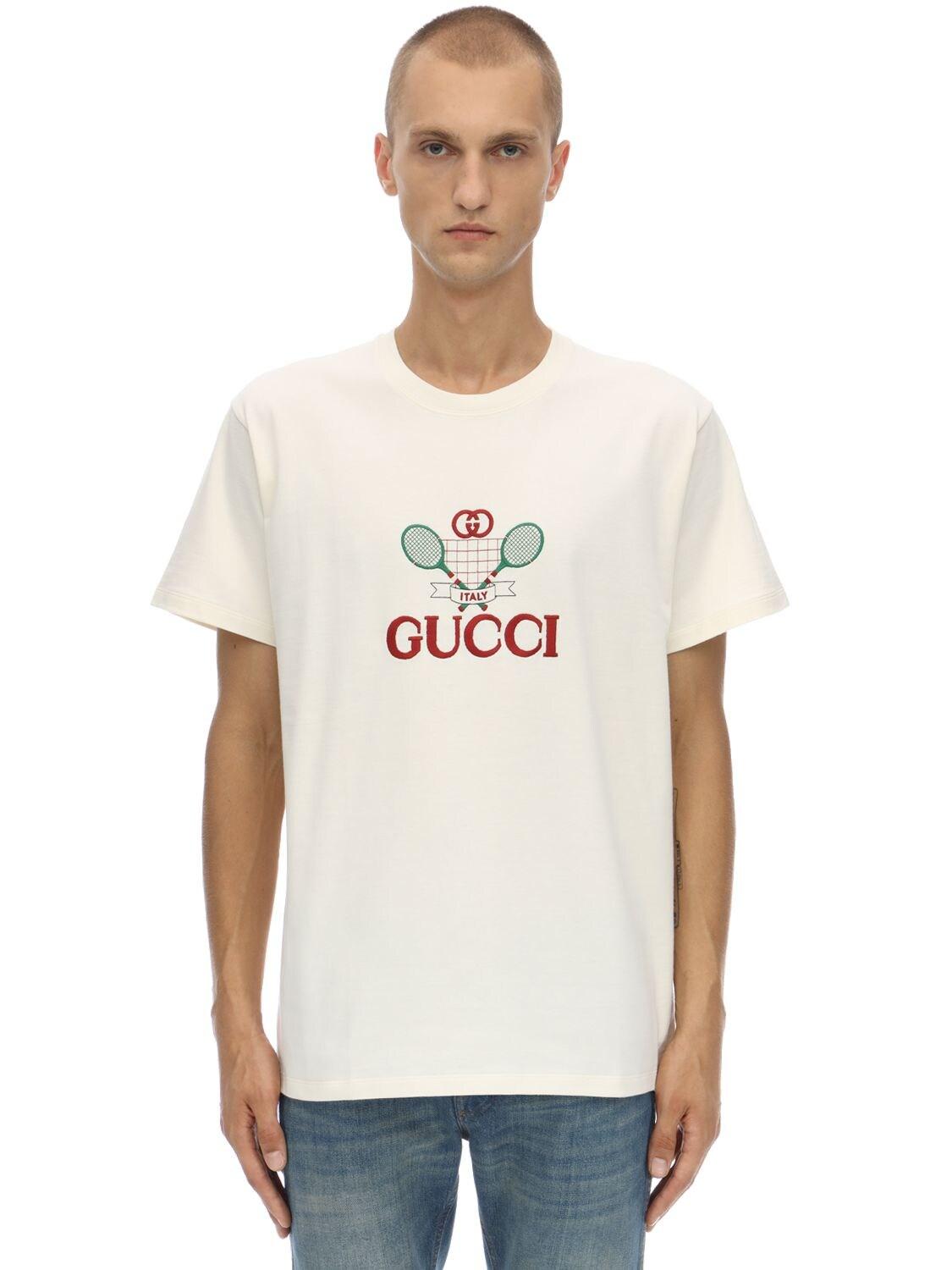 Gucci Gg Tennis Embroidered Cotton T-shirt in White for Men - Save 31% ...