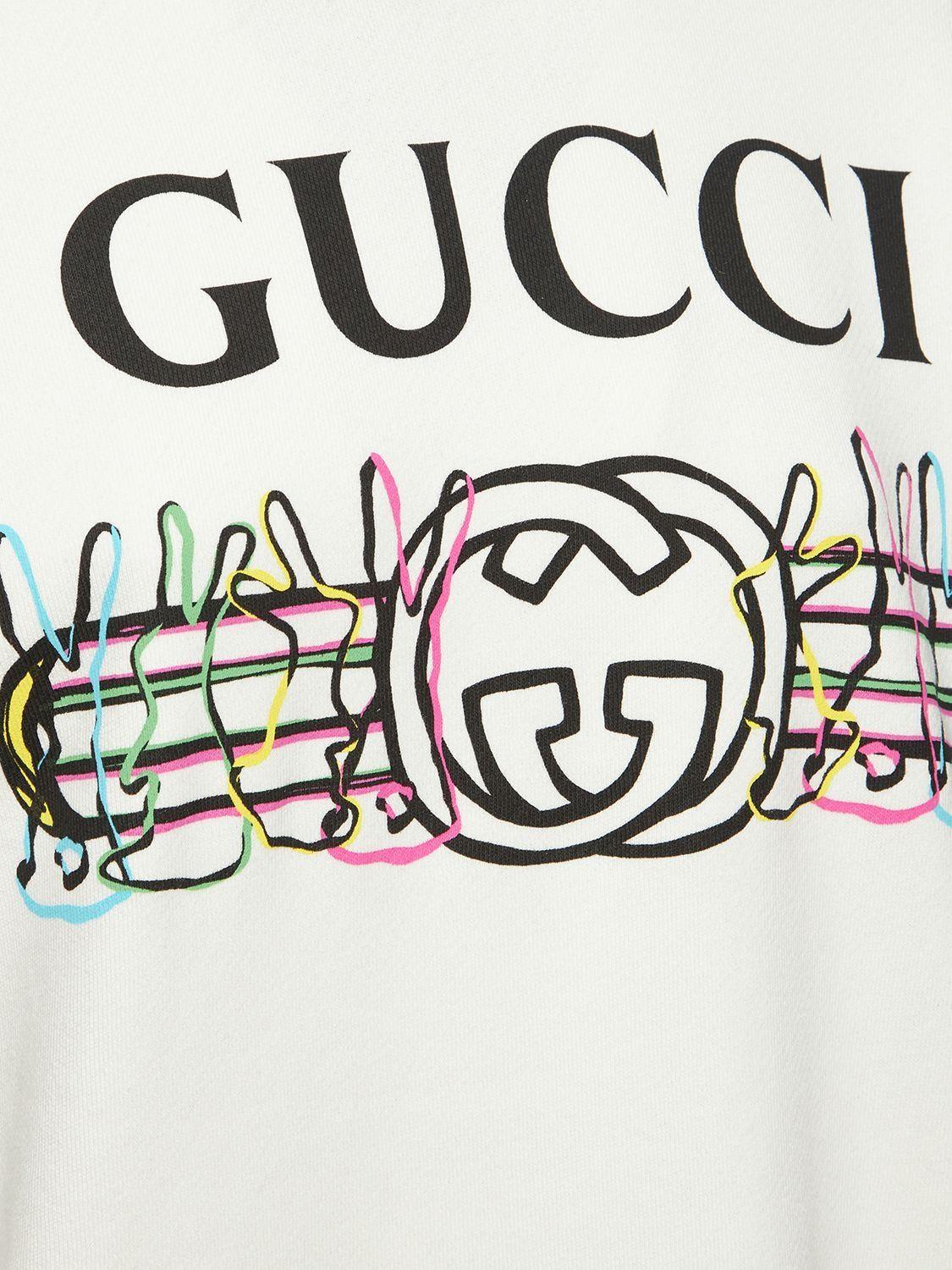 Gucci Rabbit Logo Printed Sweatshirt Hoodie in White | Lyst
