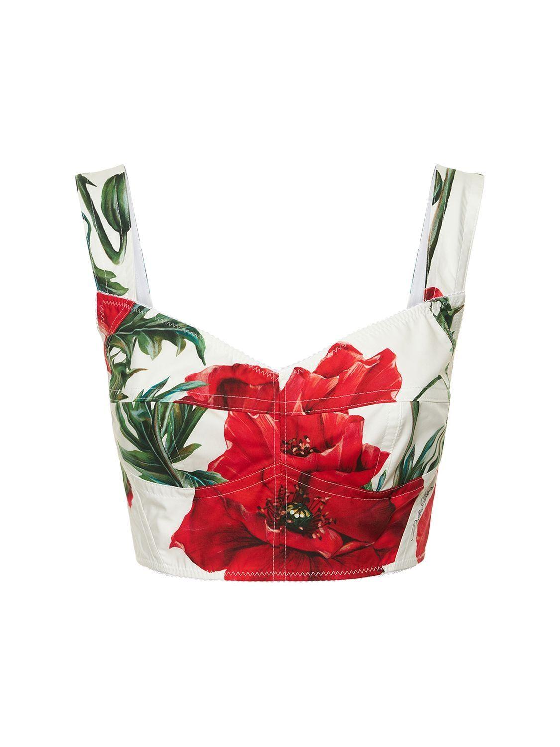 Dolce & Gabbana Poppy Print Cotton Poplin Corset Top in Red | Lyst