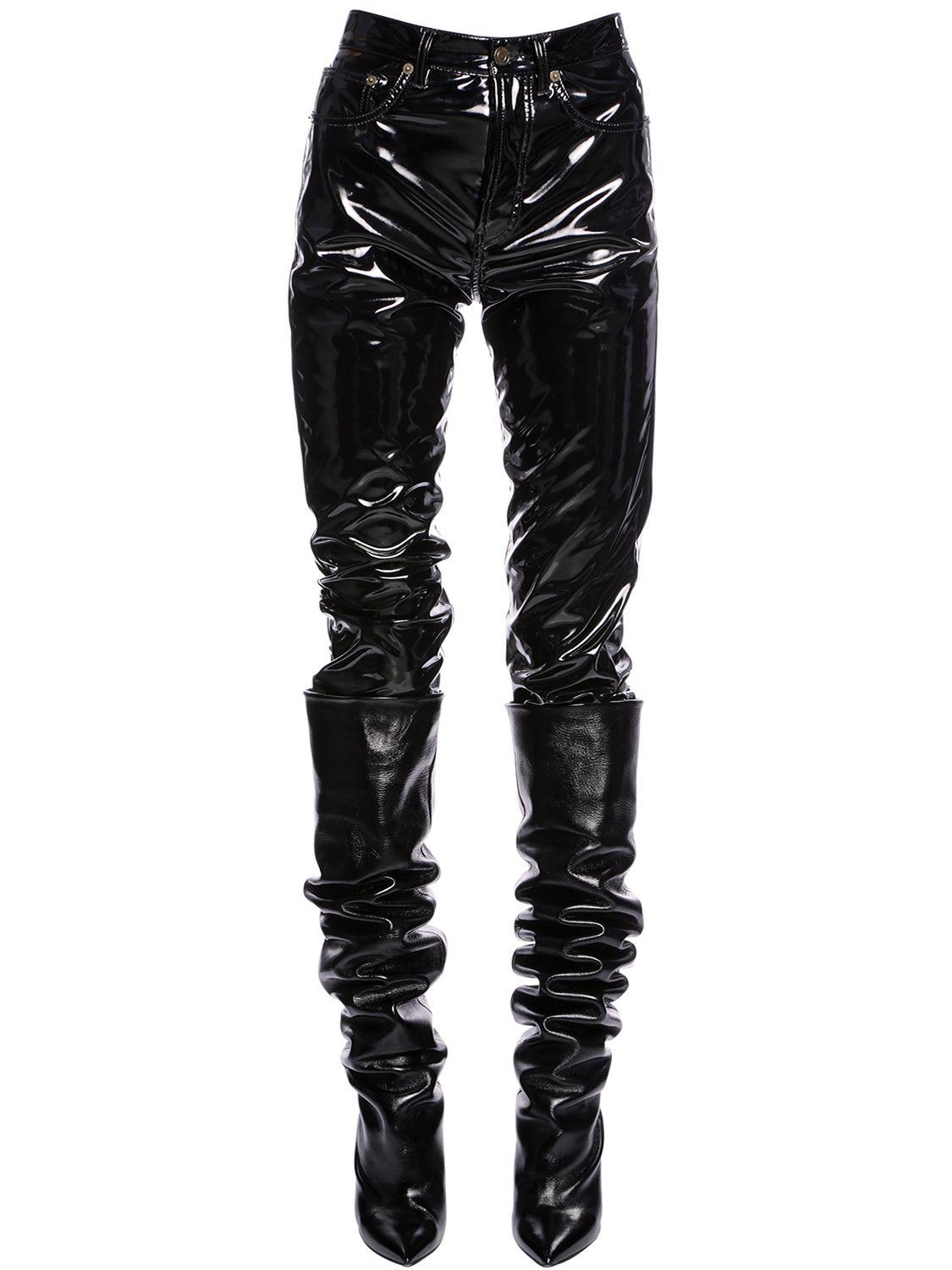 Saint Laurent Faux Patent Leather Pants in Black | Lyst