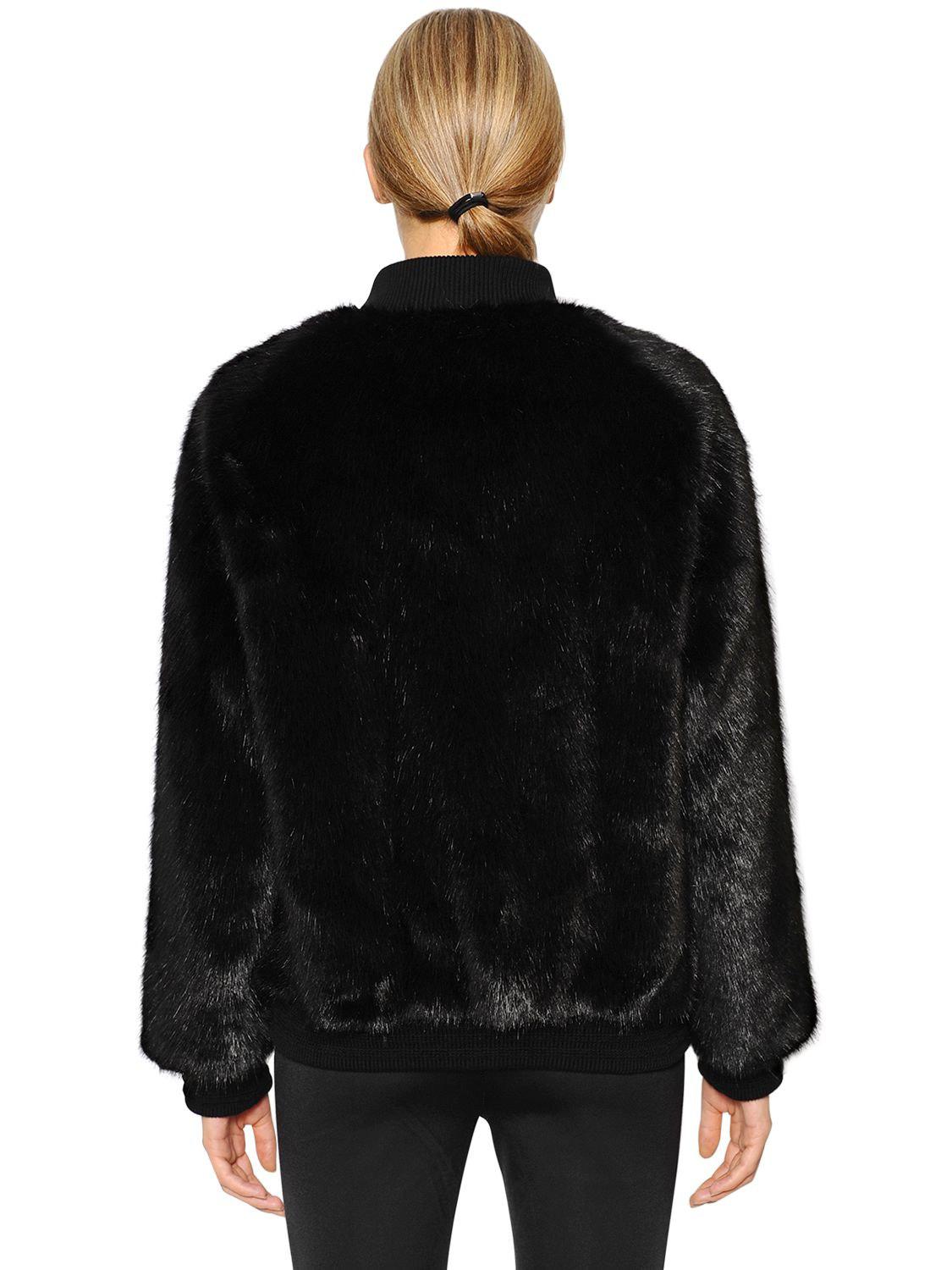 adidas Originals Satin Sst Faux Fur Bomber Jacket in Black Lyst