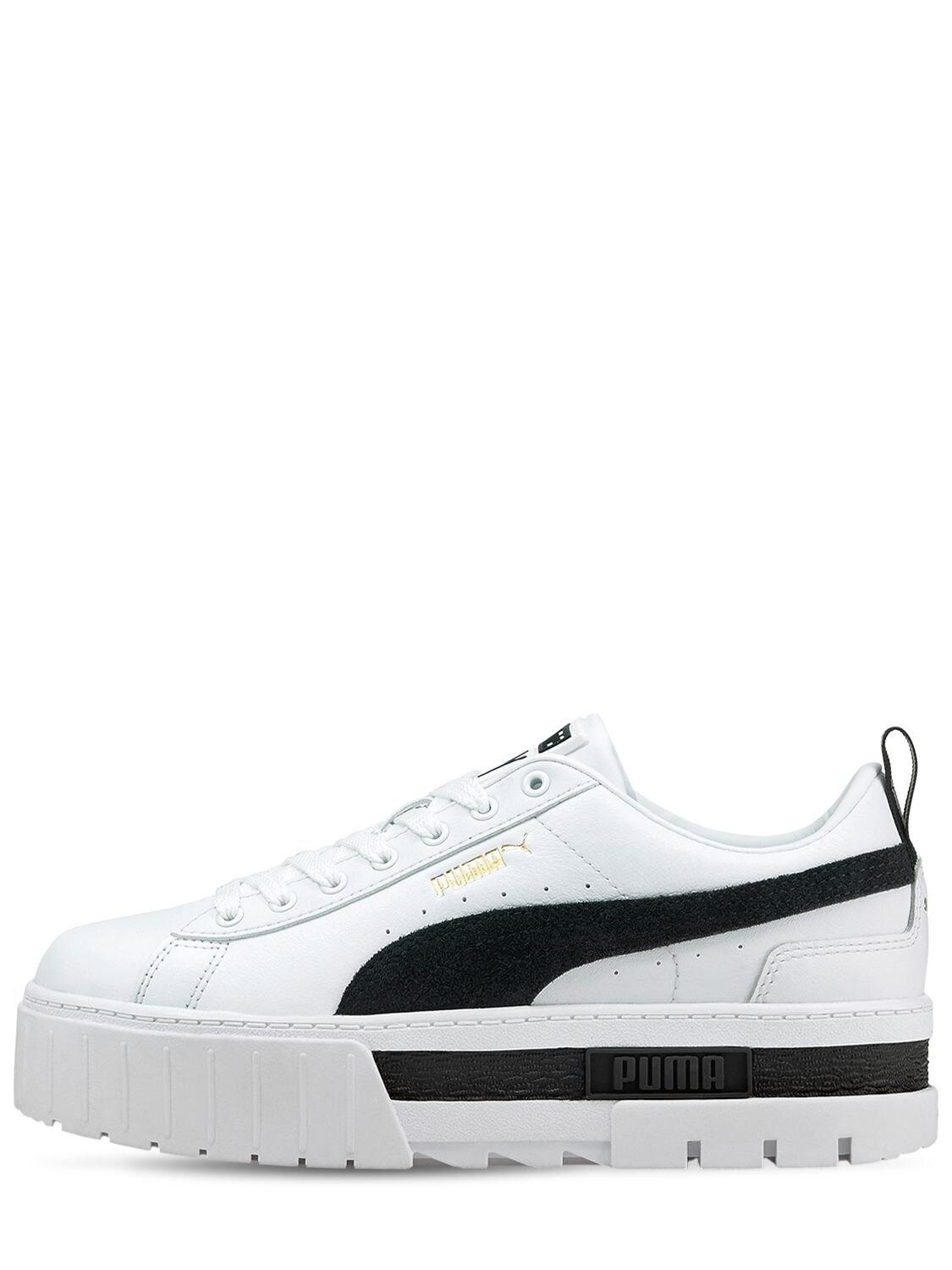 PUMA Mayze Leather Platform Sneakers in White | Lyst