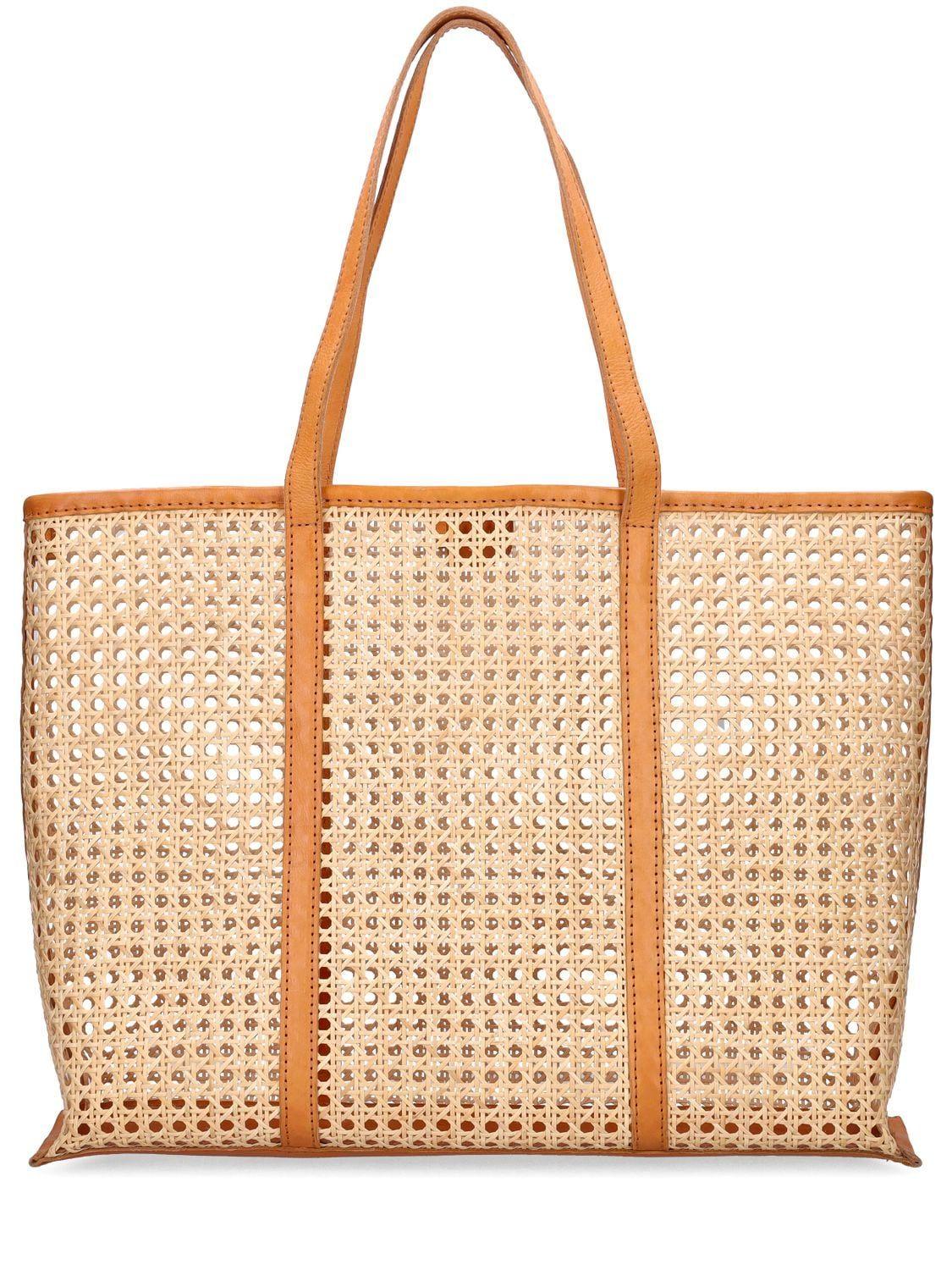 Bembien Large Margot Rattan & Leather Tote Bag in Natural
