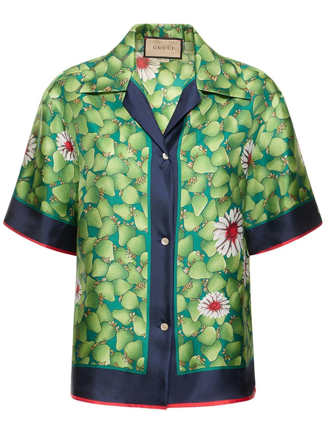 Gucci Printed Silk-twill Shirt in Green | Lyst