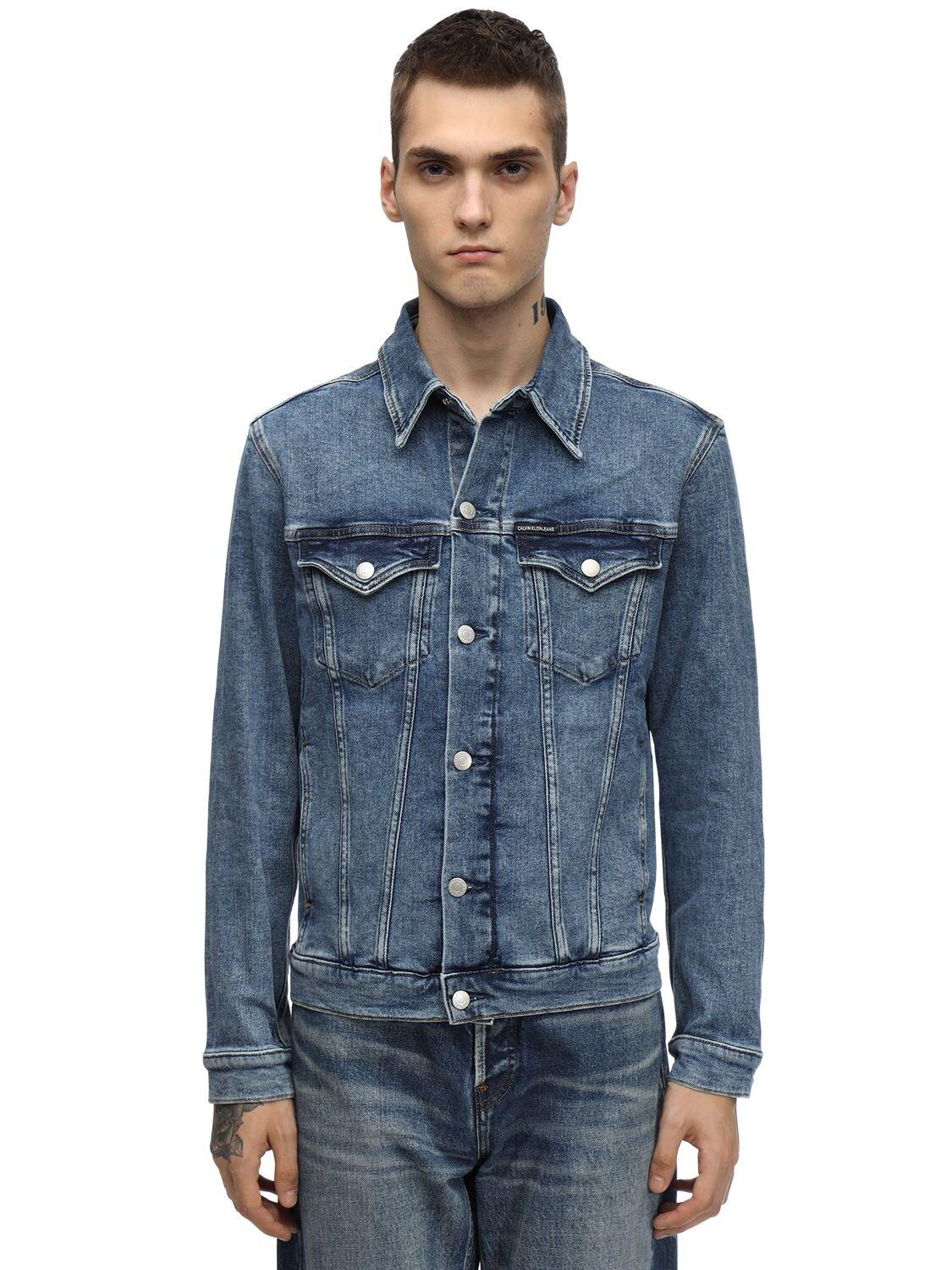Calvin Klein Slim Cotton Blend Denim Jacket in Blue for Men - Lyst