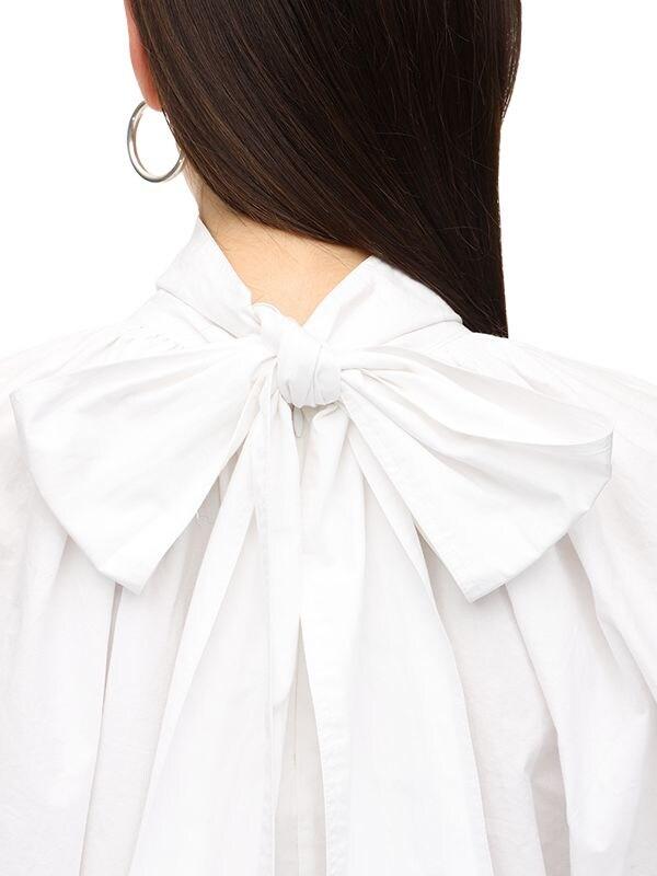 Ganni Cotton Poplin Blouse W/ Bow in 