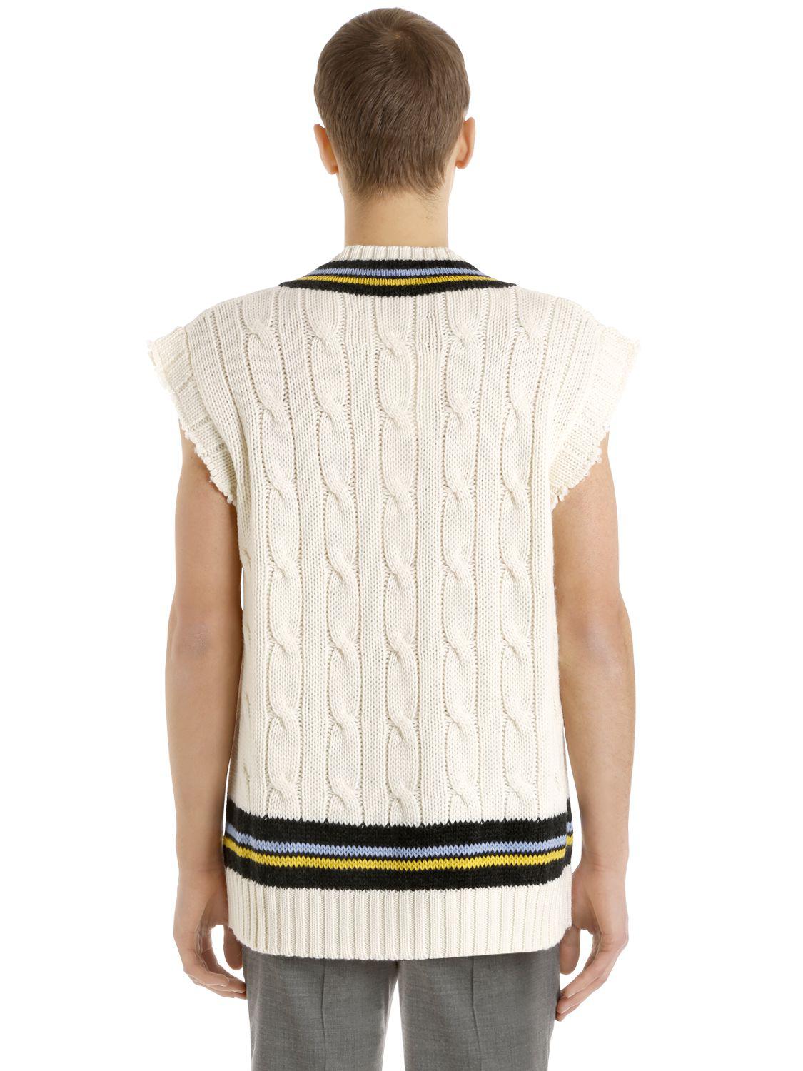 Maison Margiela Oversized Wool Cable Knit Vest in White for Men - Lyst
