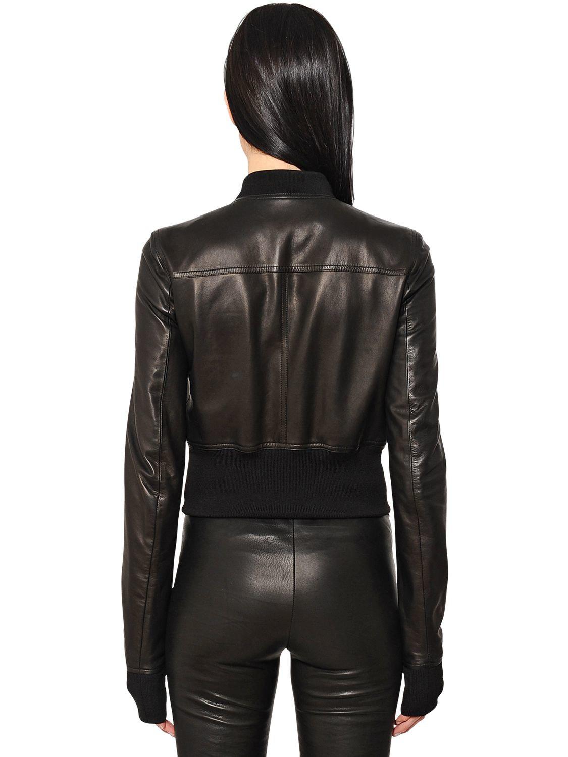 cropped leather bomber jacket