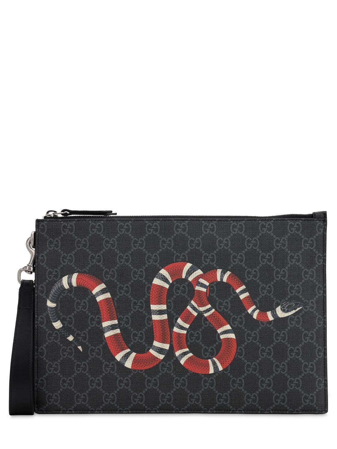 Gucci Snake Printed Coated Canvas Pouch 