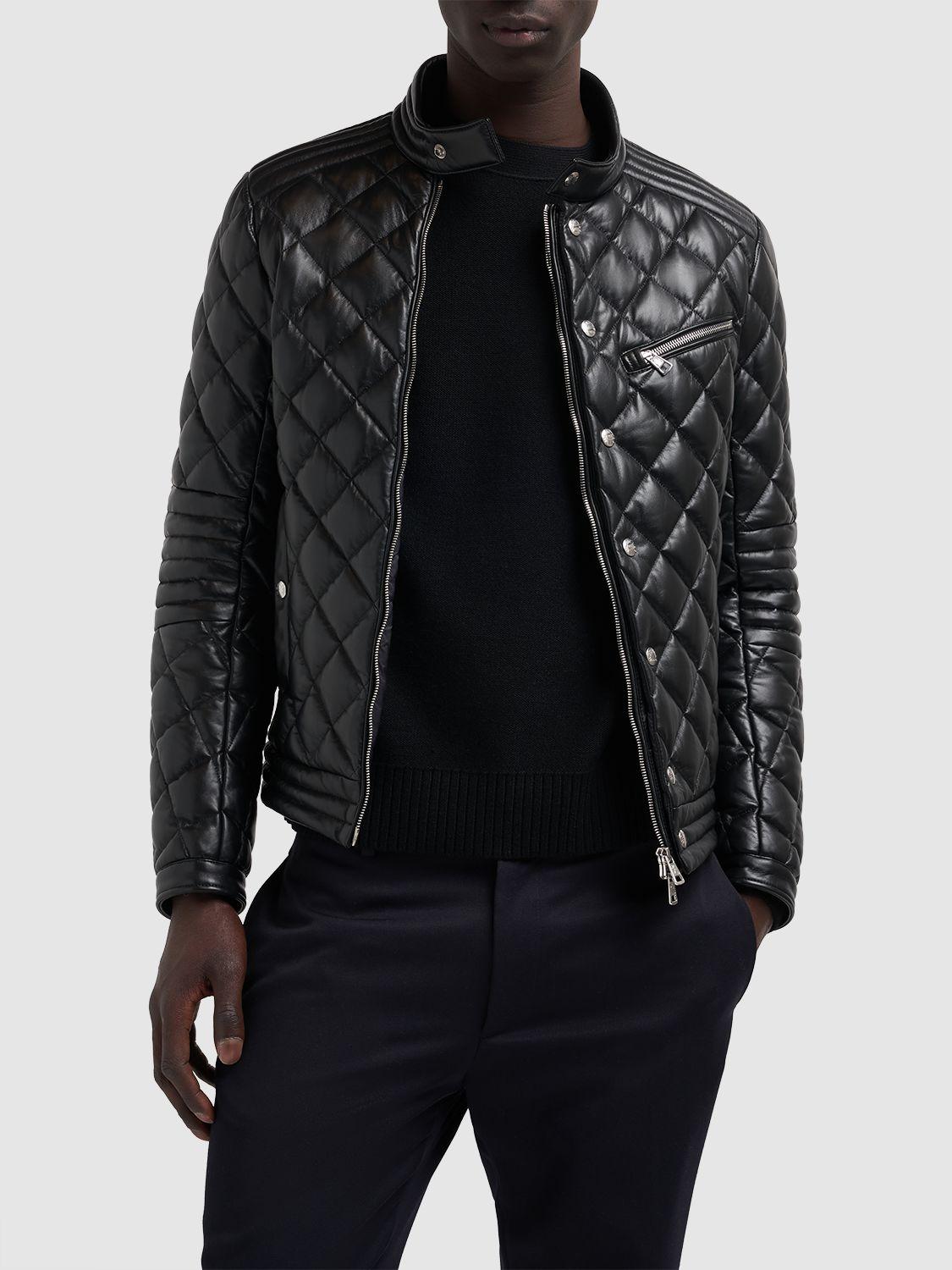 Moncler Zancara Quilted Leather Moto Jacket in Black for Men