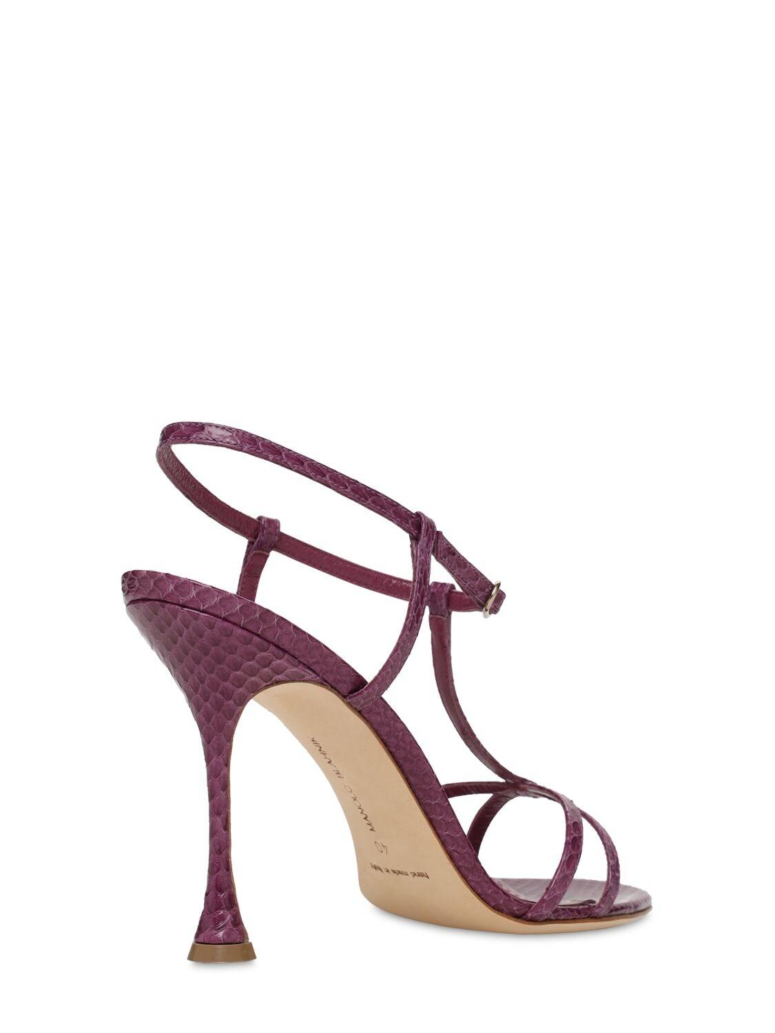 Manolo Blahnik 105mm Raqui Snakeskin Sandals in Purple | Lyst