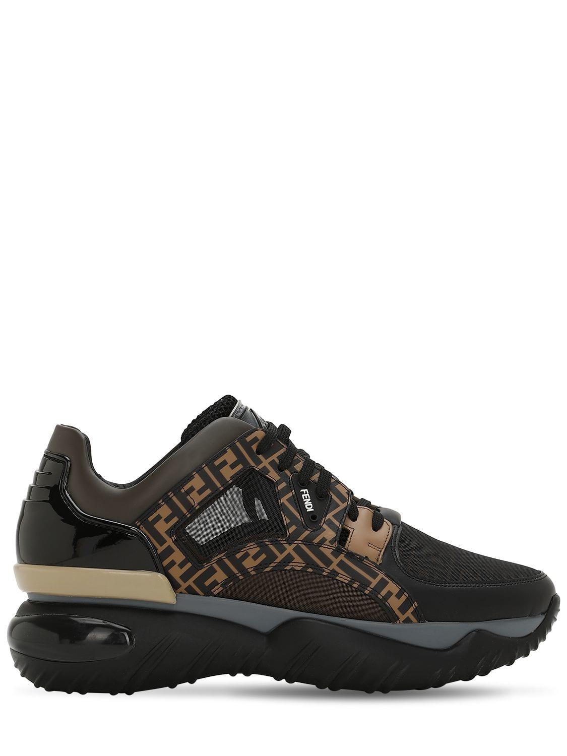 Fendi Logo Runner Leather & Mesh Sneakers in Black/Brown (Black) for ...