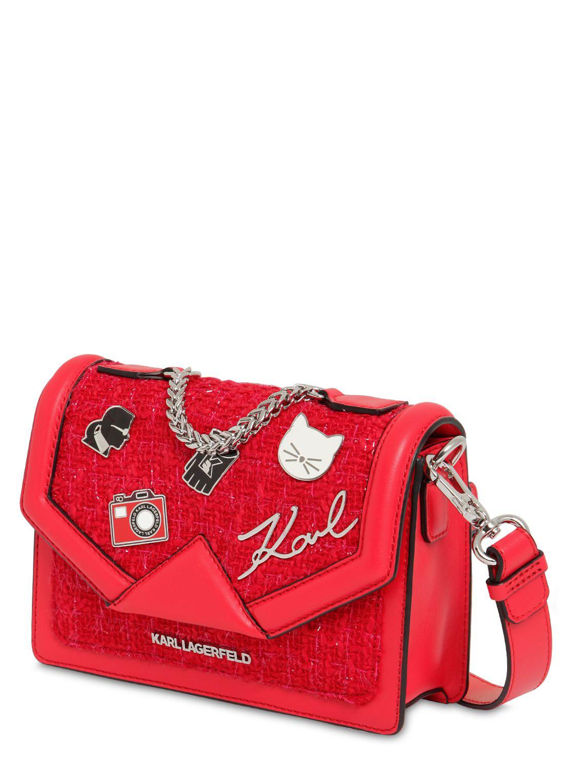 Karl Lagerfeld Mini K/klassik Pins Leather & Tweed Bag in Red - Lyst