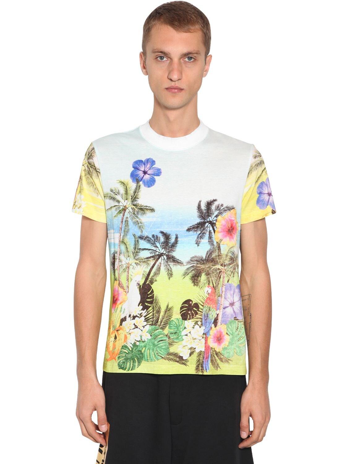 Versace Jeans Couture Hawaii Print Cotton T-shirt for Men - Lyst