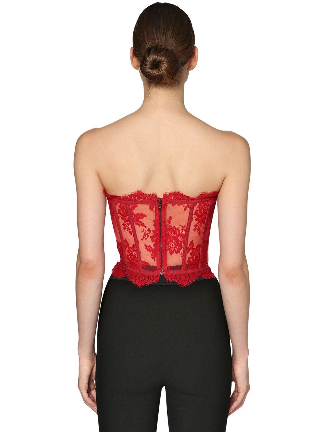 Dolce & Gabbana Chantilly Lace Bustier Top in Red | Lyst