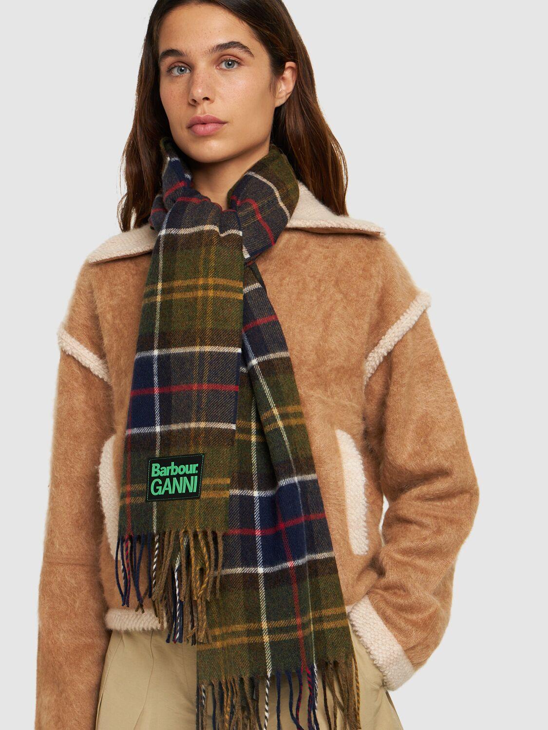 Barbour X Ganni Tartan Wool Scarf in Blue | Lyst UK