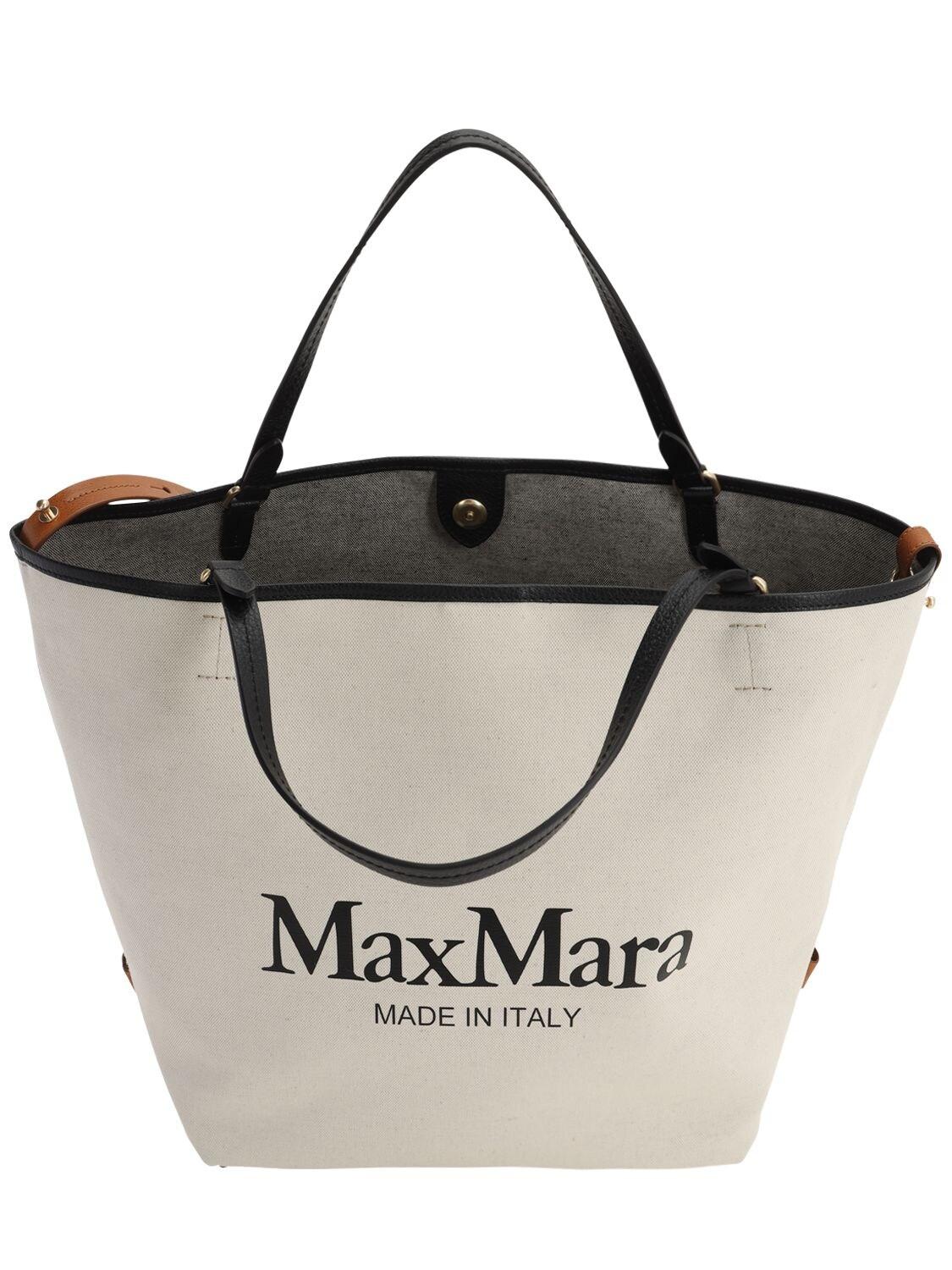 Max Mara Logo Printed Canvas Tote in Black | Lyst