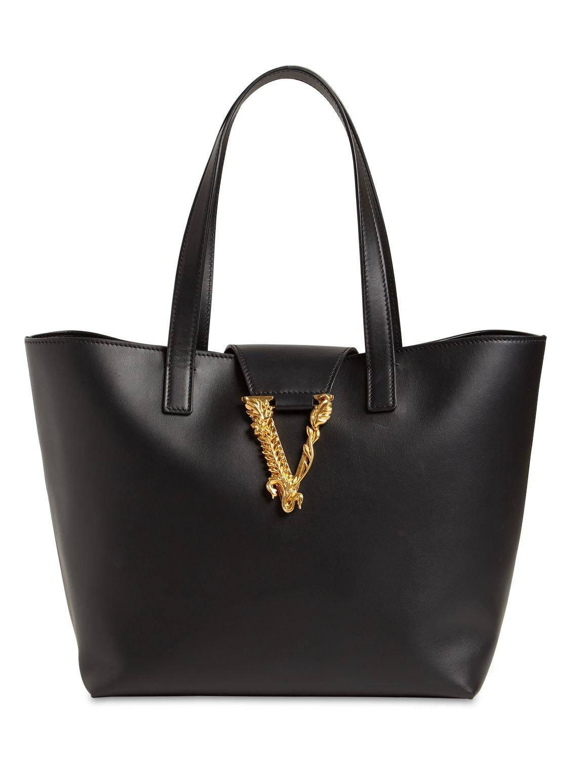 Versace Virtus Leather Tote Bag in Black Lyst