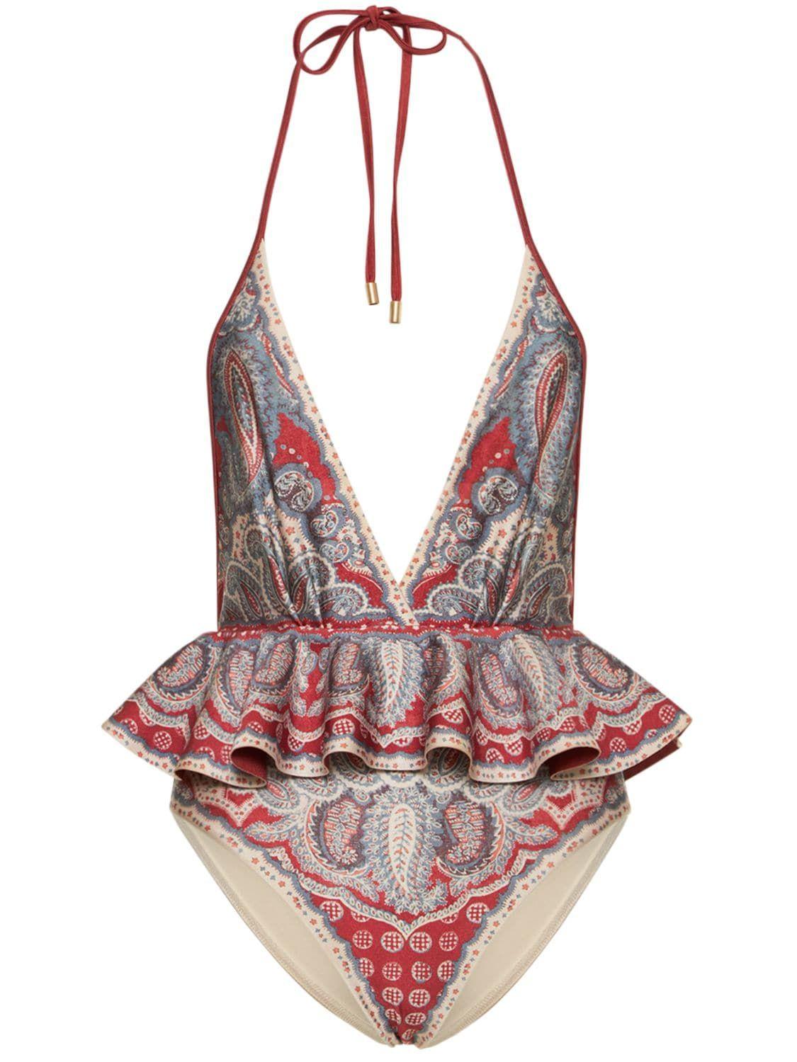 Zimmermann Vitali Ruffled Halter One Piece Swimsuit in Pink Lyst