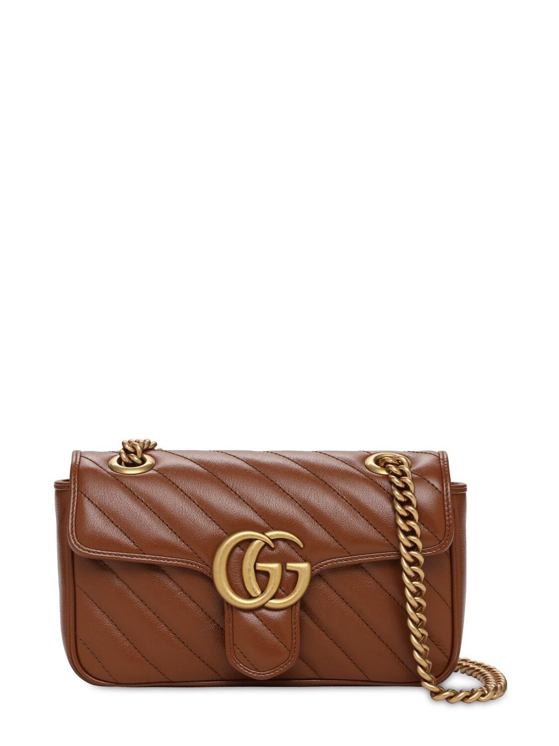 Gucci Leather GG Marmont Mini Matelassé Shoulder Bag in Brown | Lyst