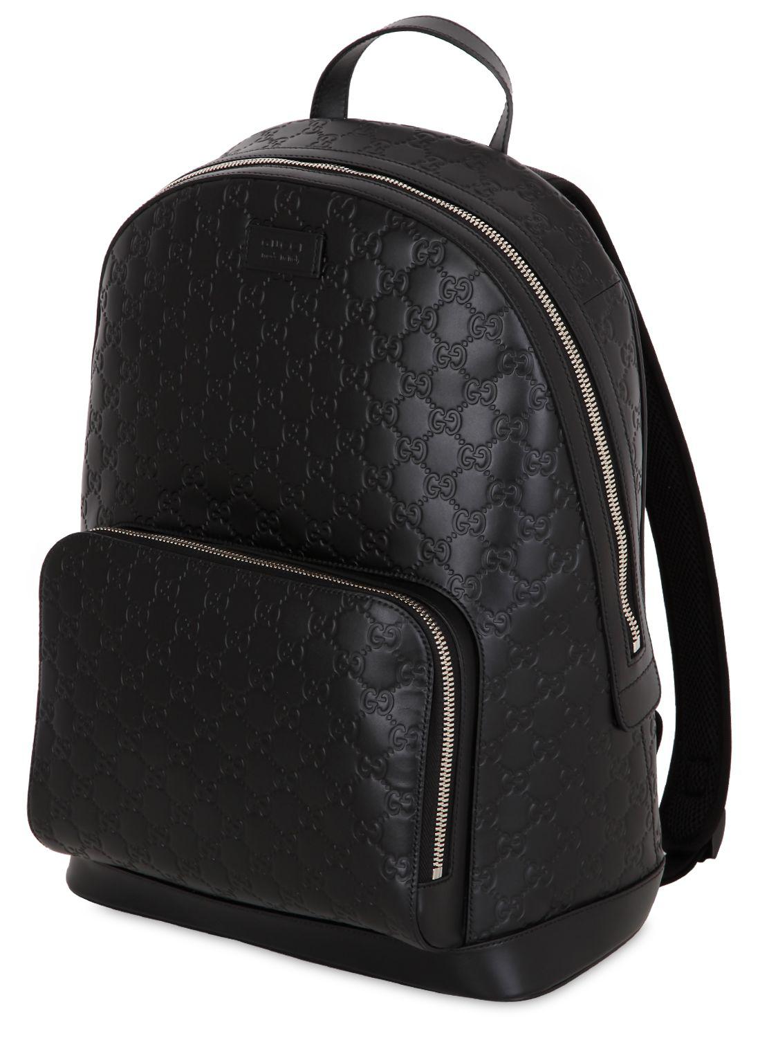 Gucci Signature Leather Backpack in Black for Men - Lyst