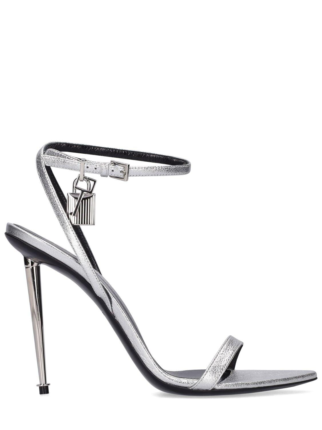 Tom Ford 105mm Padlock Laminated Leather Sandals in White | Lyst