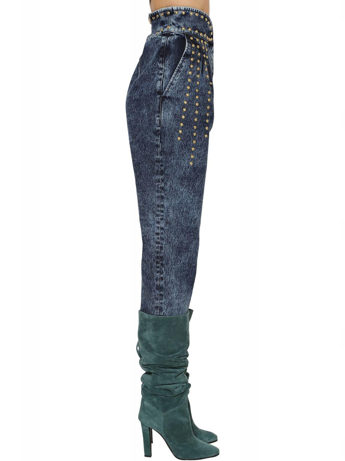alberta ferretti studded jeans