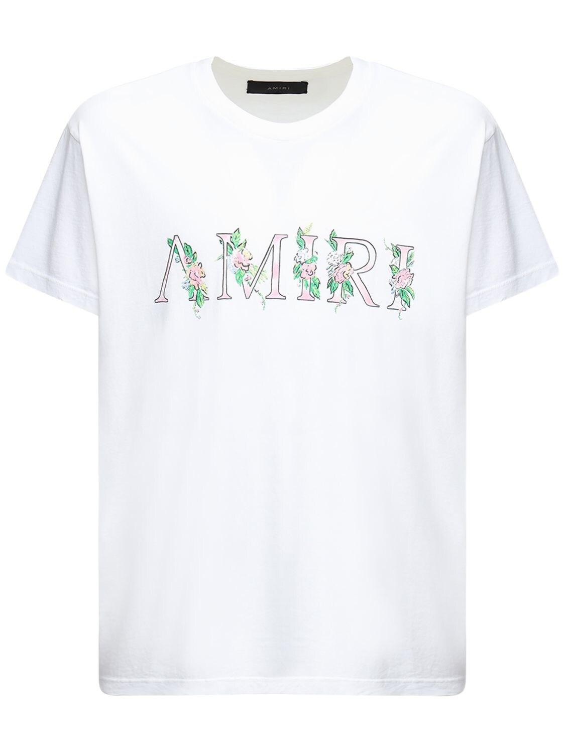 Amiri Floral Logo Print Cotton Jersey T-shirt in White for Men | Lyst