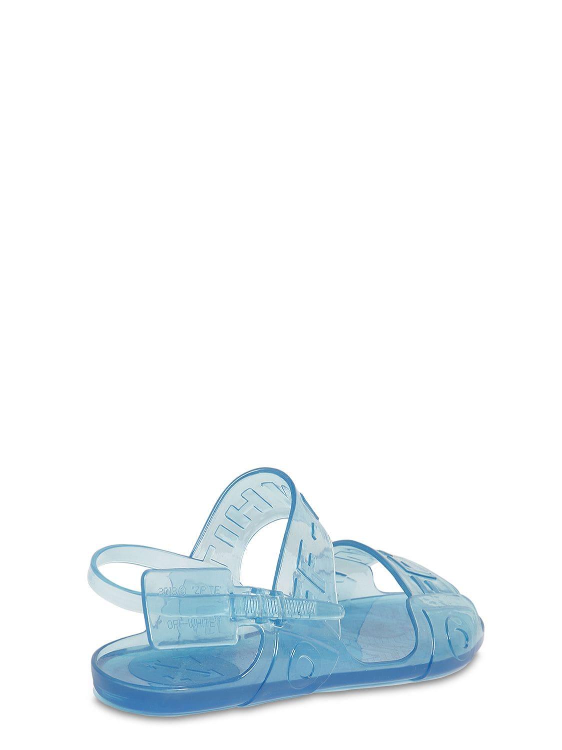 off white jelly sandals blue