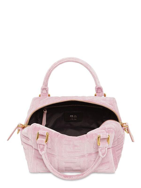 Fendi Mini Boston Embossed Ff Velvet Bag in Pink - Lyst