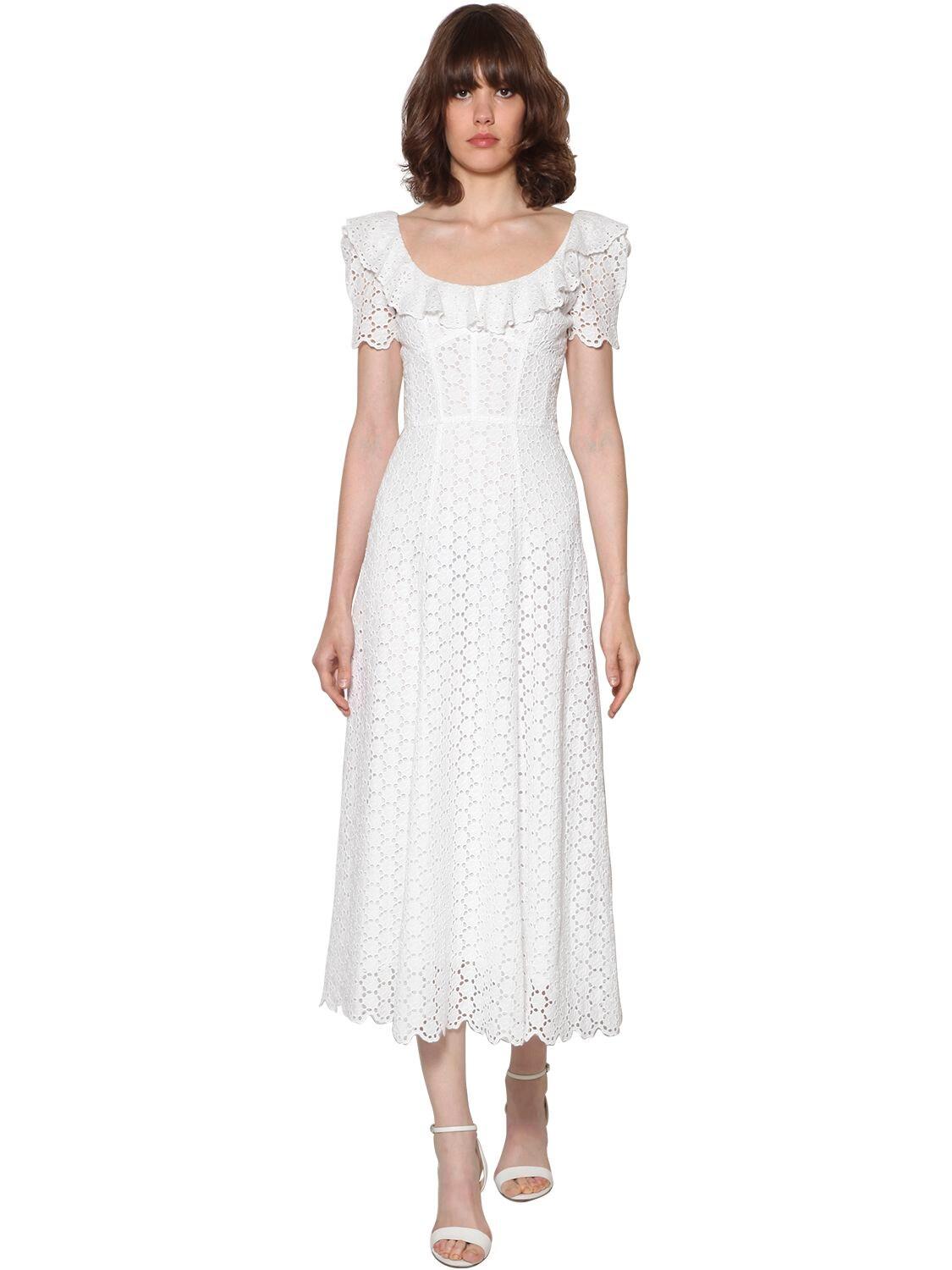 Polo Ralph Lauren Ruffled Eyelet Lace Cotton Midi Dress in White | Lyst