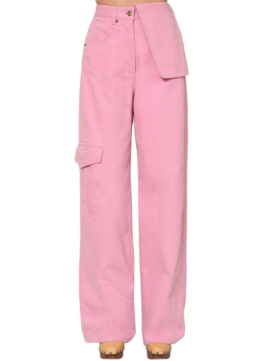 Jacquemus High Waist Cotton Denim Cargo Pants in Pink - Lyst