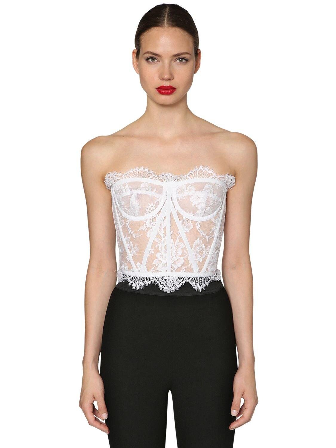 Dolce & Gabbana Chantilly Lace Bustier Top in White | Lyst