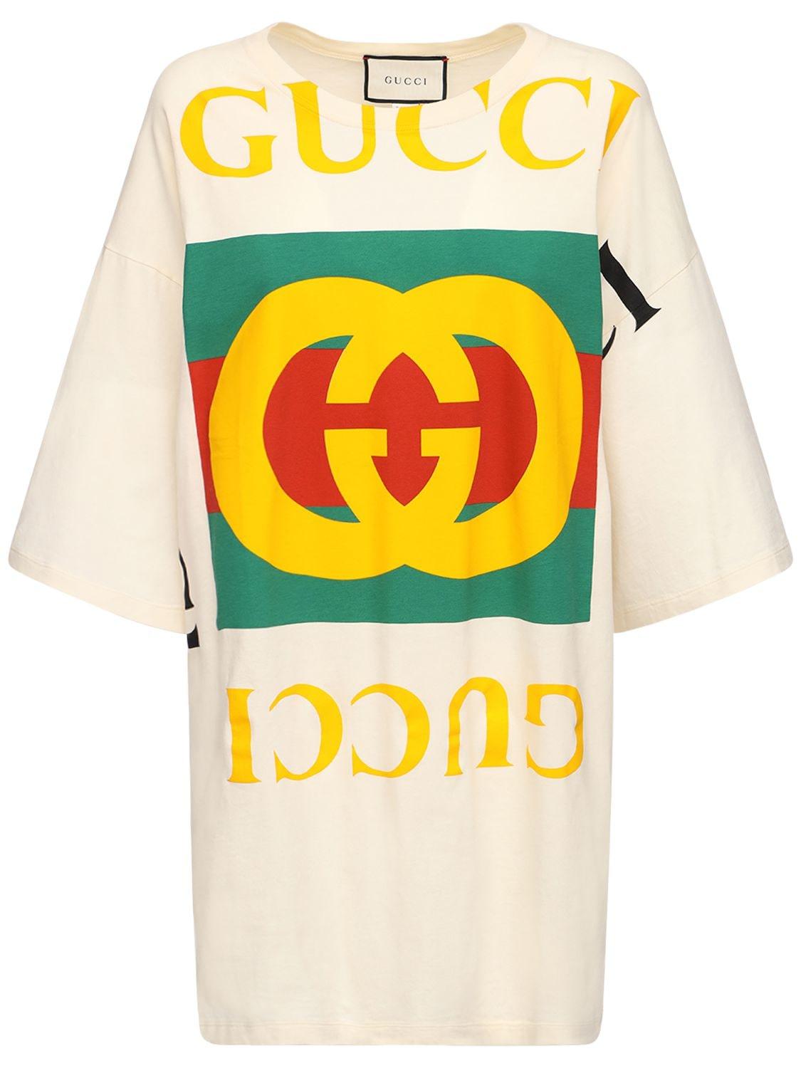 Gucci Oversize Printed Cotton T-shirt Dress | Lyst