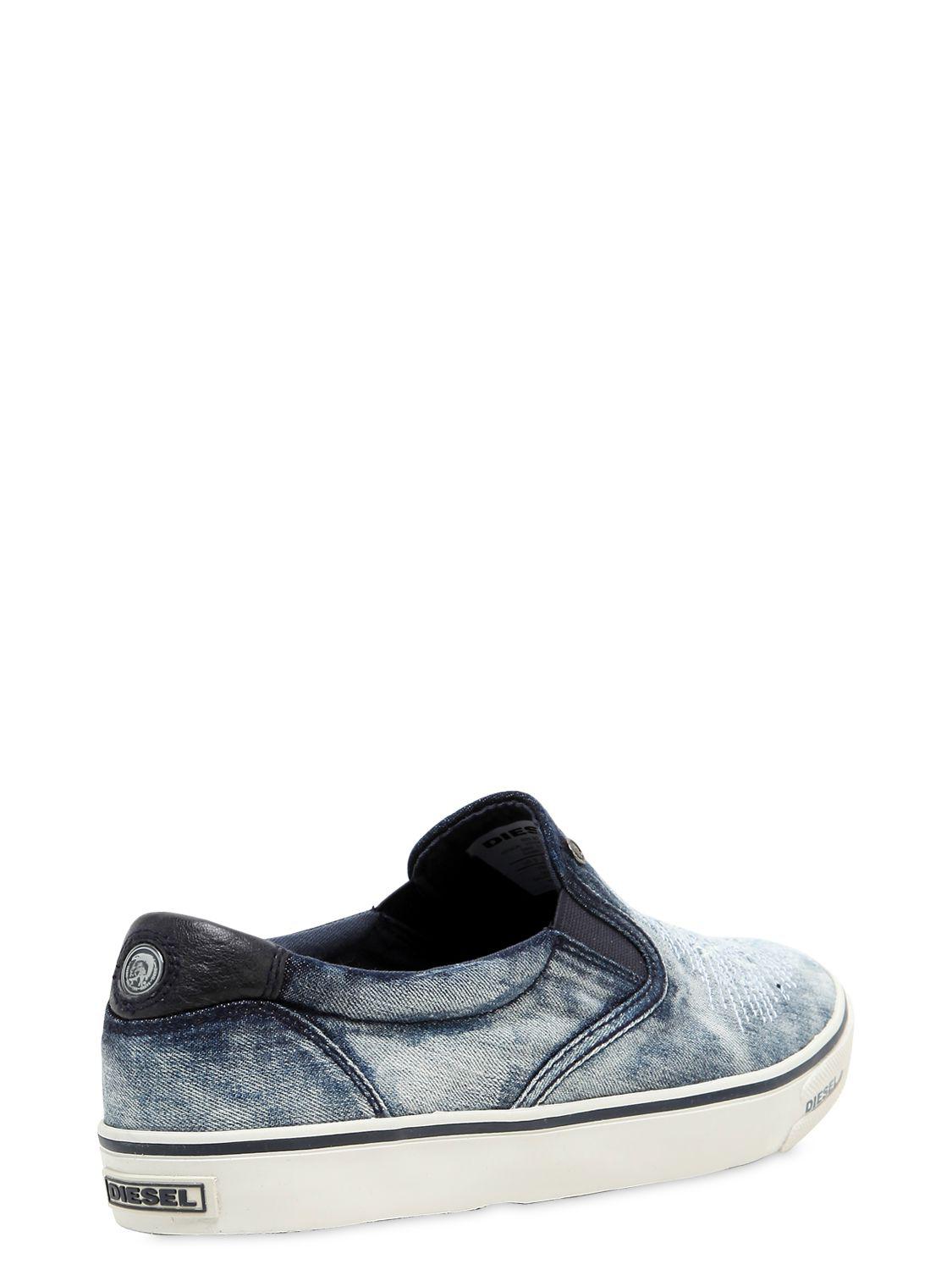 DIESEL Ripped Denim Slip-on Sneakers in Blue - Lyst
