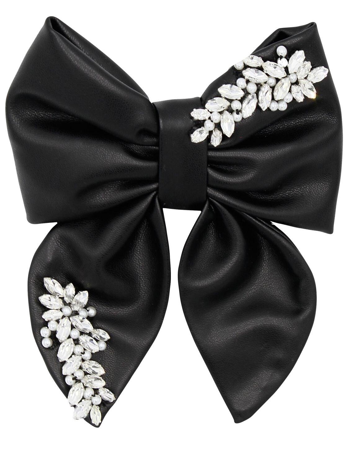 ANOUKI Embellished Faux Leather Hair Bow in Black - Lyst