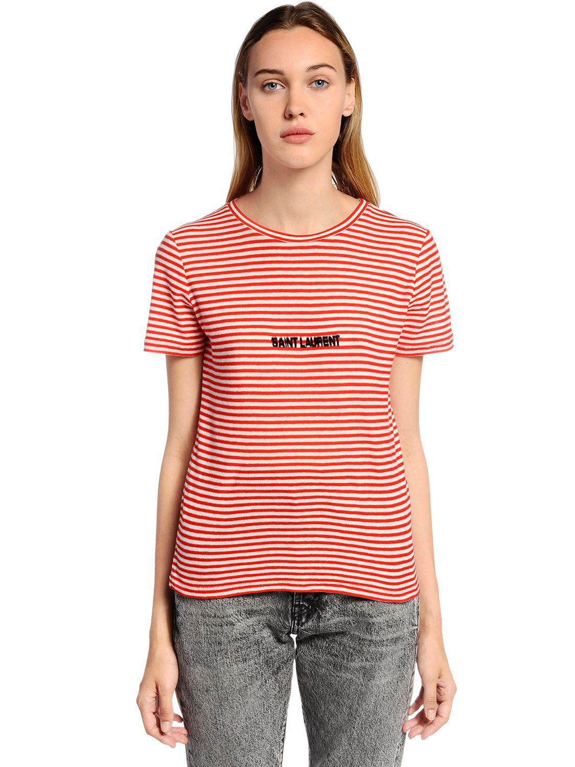 saint laurent red striped t shirt