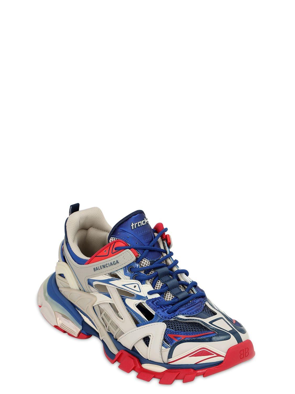 Balenciaga Track 2.0 Leather And Mesh Trainers in Blue for Men | Lyst