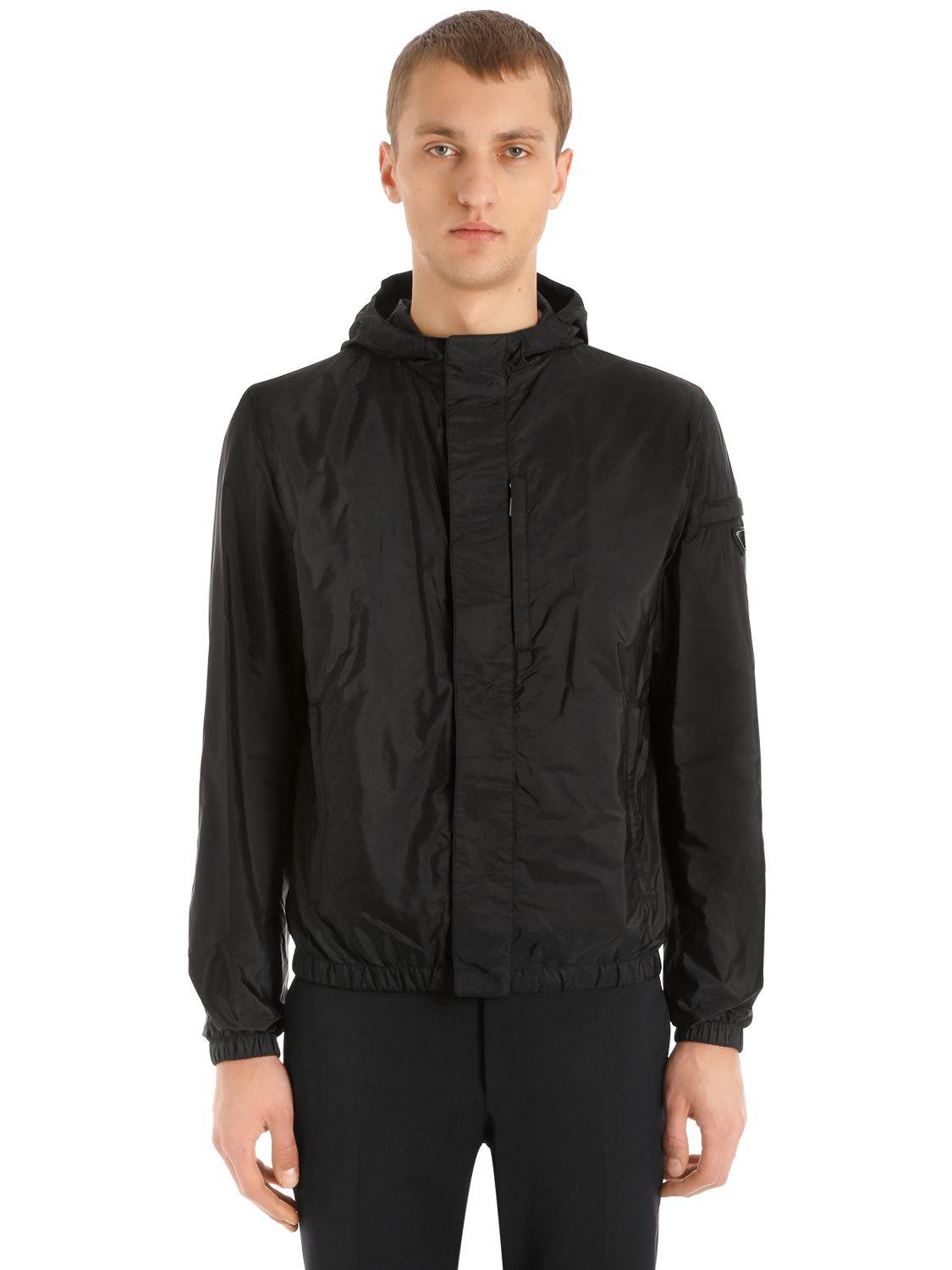 Prada Hooded Nylon Piuma Casual Jacket in Black for Men | Lyst