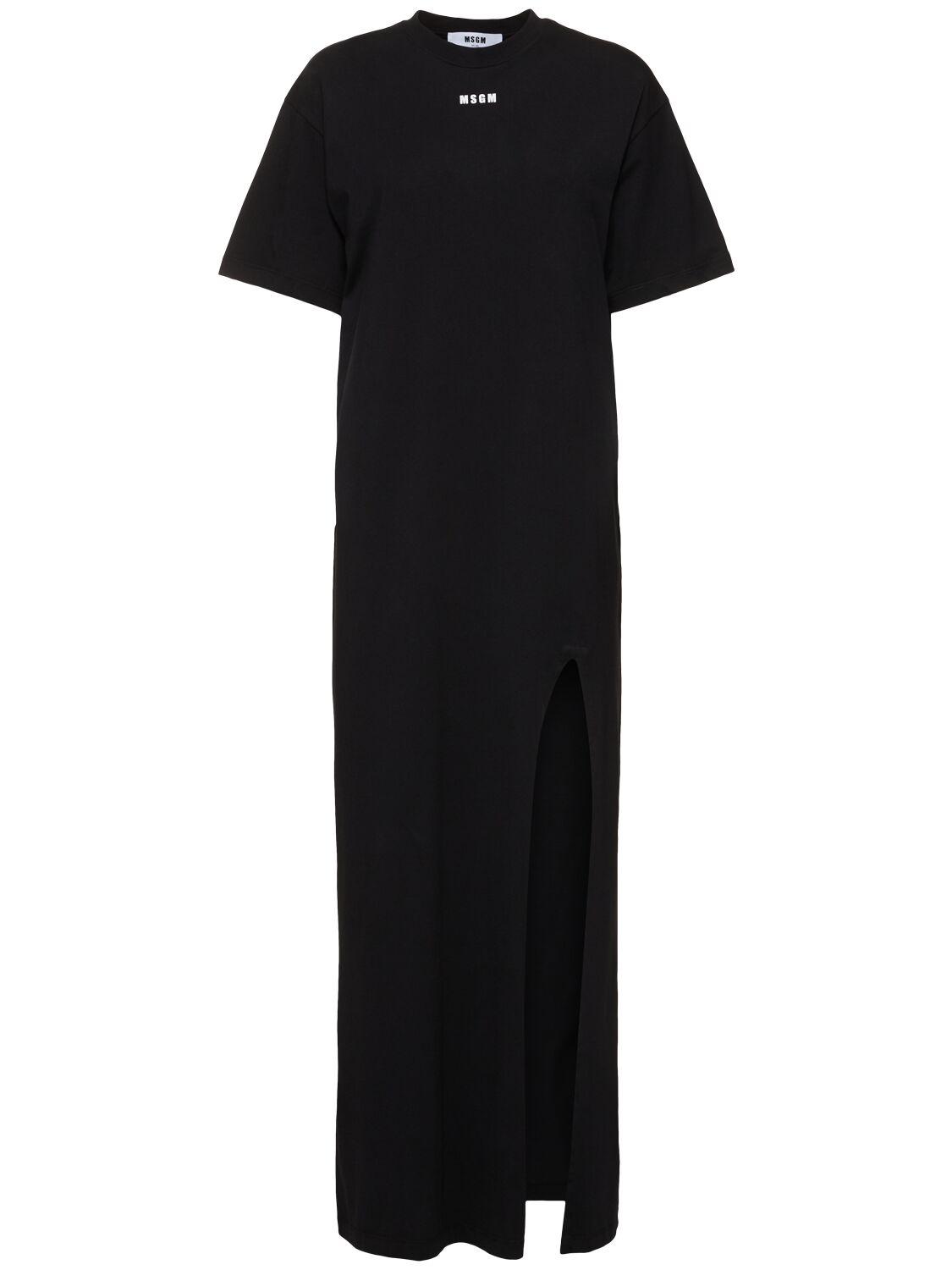 ワンピース MSGM LONG COTTON DRESS WITH SLIT msgm-Black-Cotton-Jersey-Long-