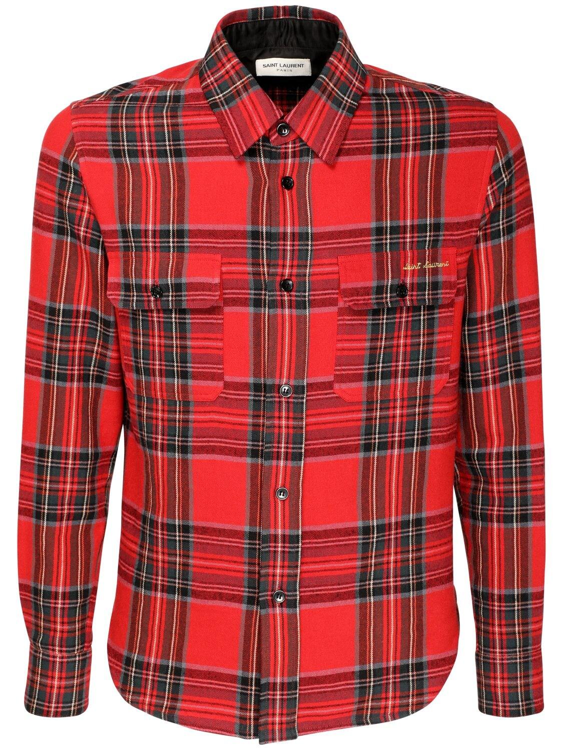 Saint Laurent Tartan Wool & Cotton Shirt in Red for Men Lyst