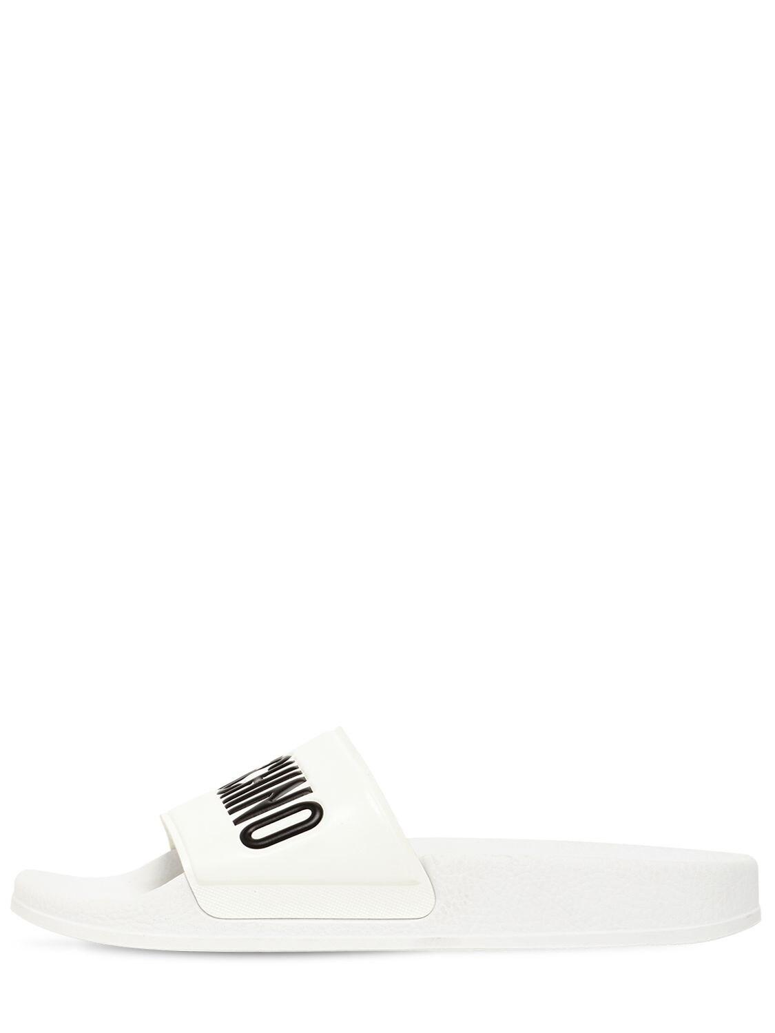 Moschino 25mm Logo Pvc Slide Sandals In White Lyst Moschino 25mm Logo Pvc Slide Sandals In White Lyst