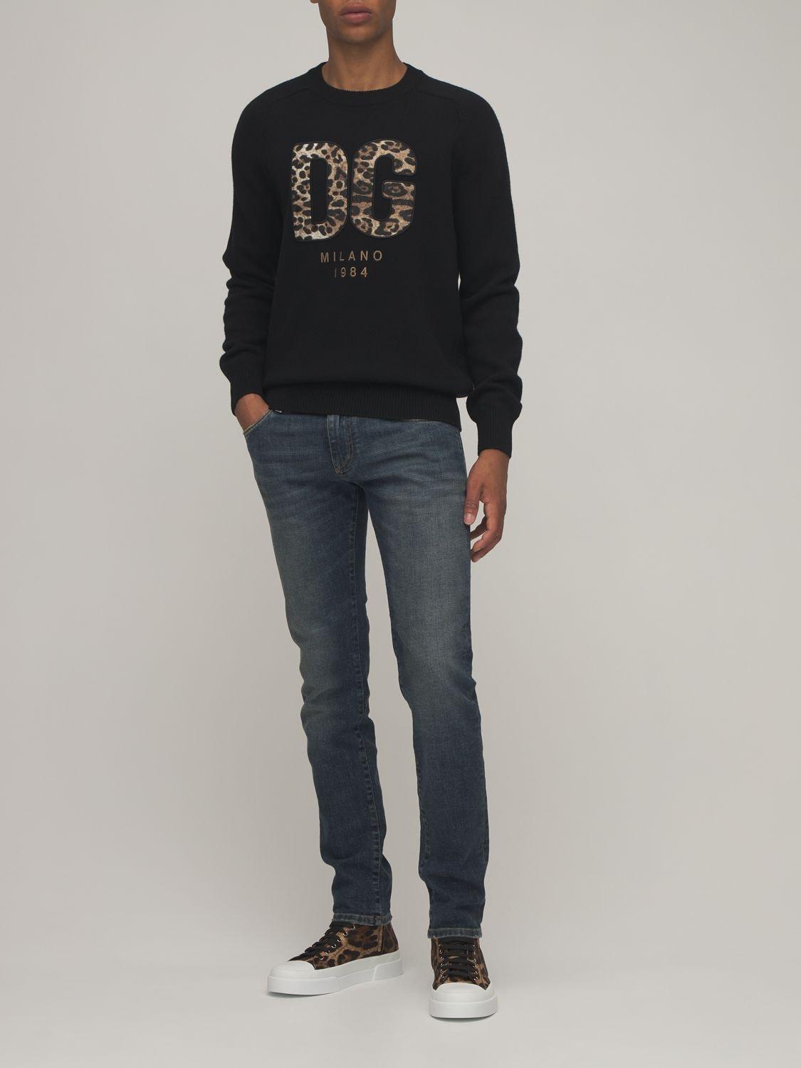 Dolce & Gabbana Men's Black Dg Leopard Logo Wool Knit Sweater