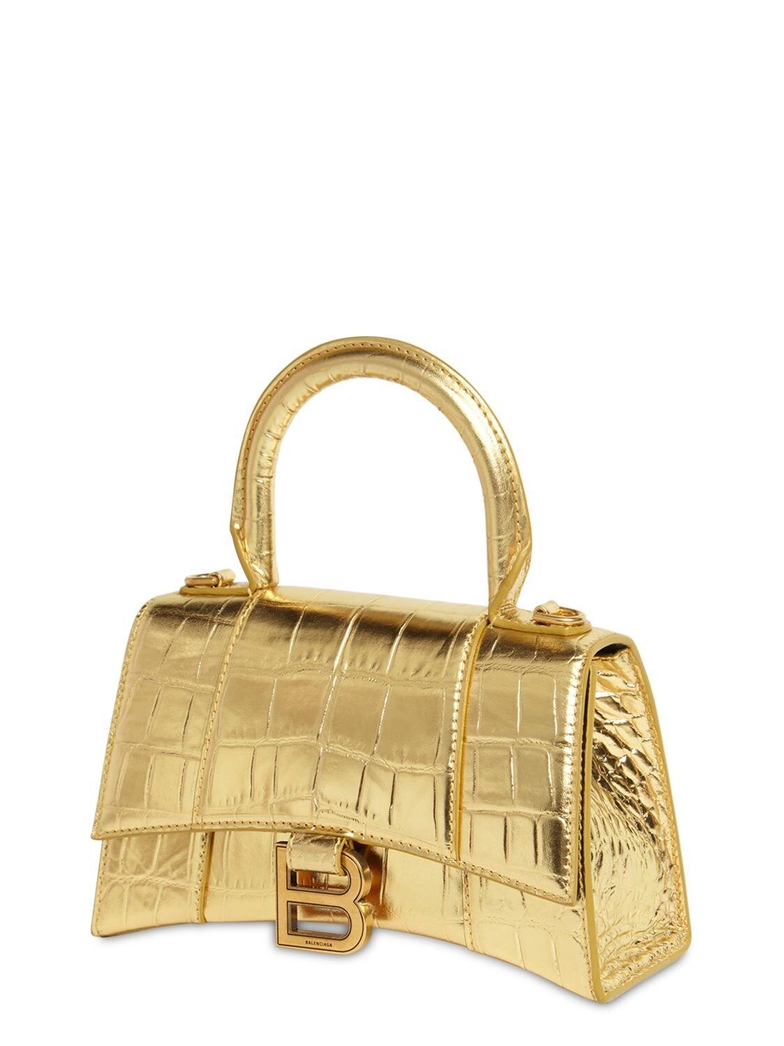 Balenciaga Hour Top Handle Xs Bag In Gold Metallized Embossed Croc Calfskin  in Metallic | Lyst
