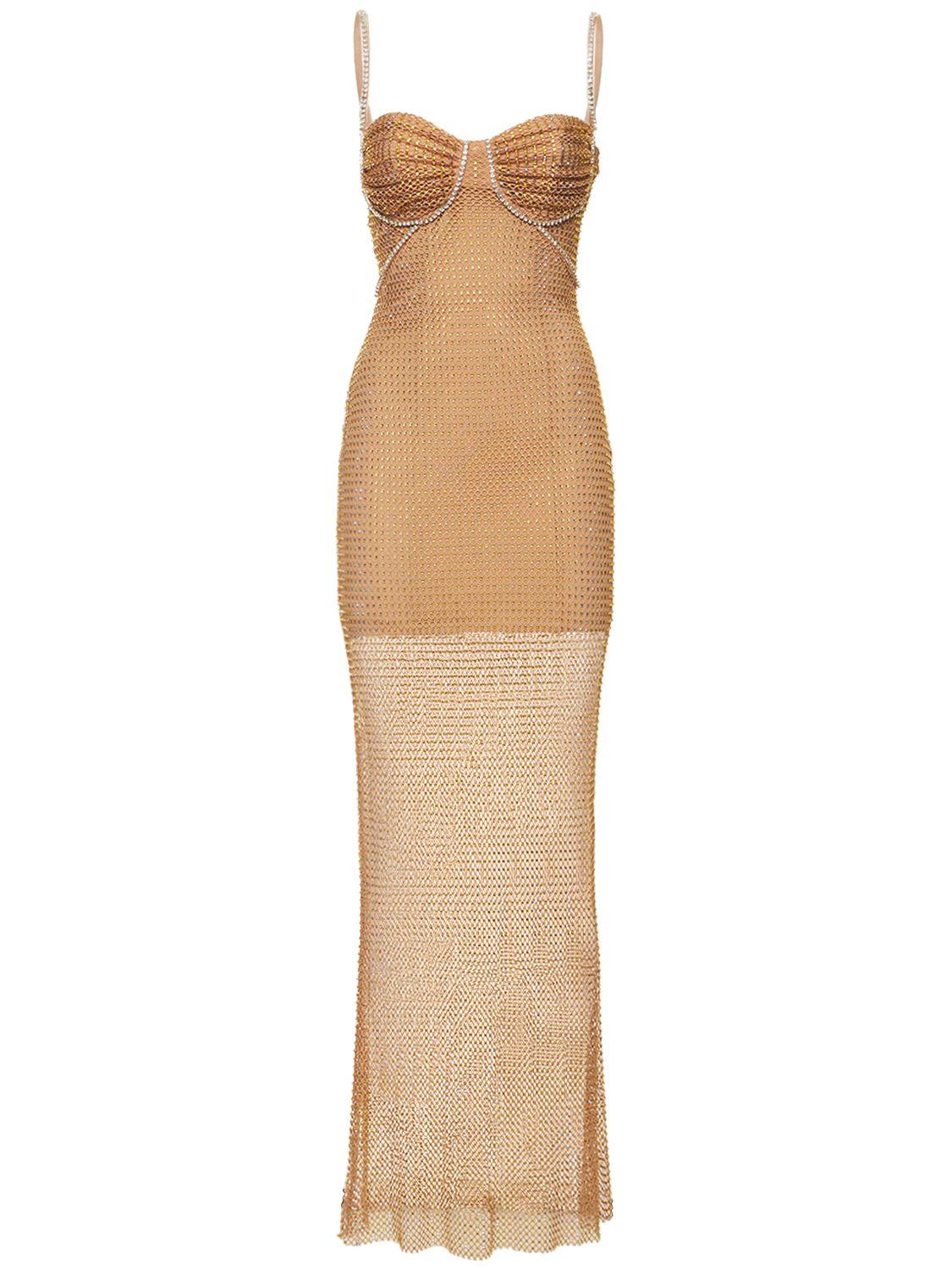 Tan mesh maxi dress 2025