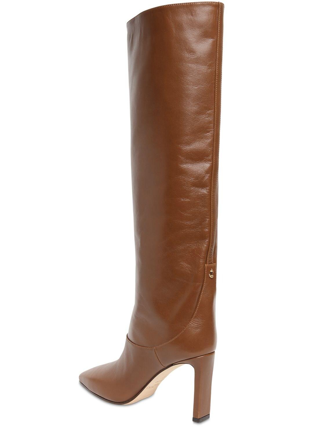 Jimmy Choo 85mm Mahesa Leather Tall Boots in Brown - Lyst