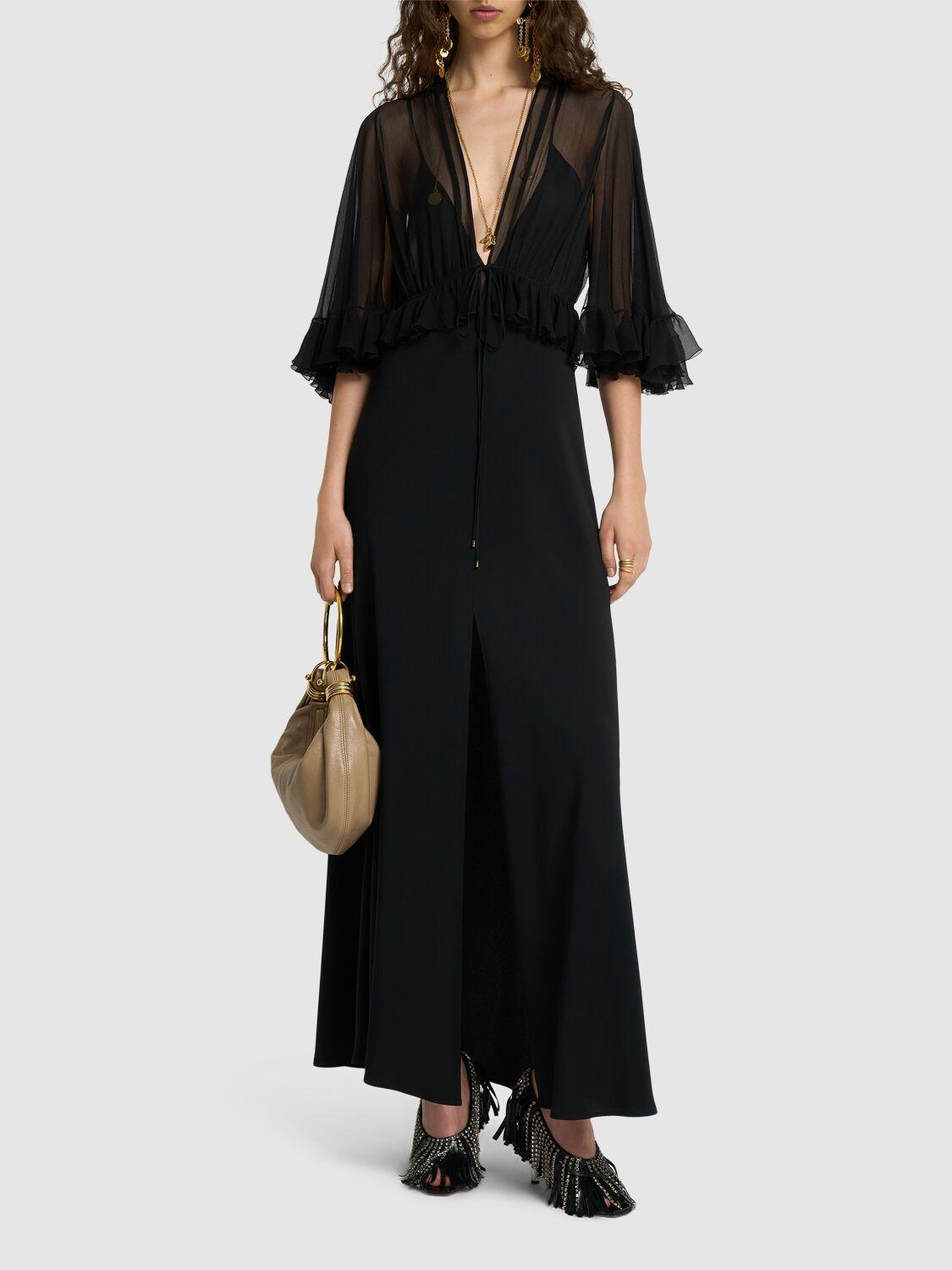 Chloé レディース ブラック シルクジョーゼットドレス ワンピース