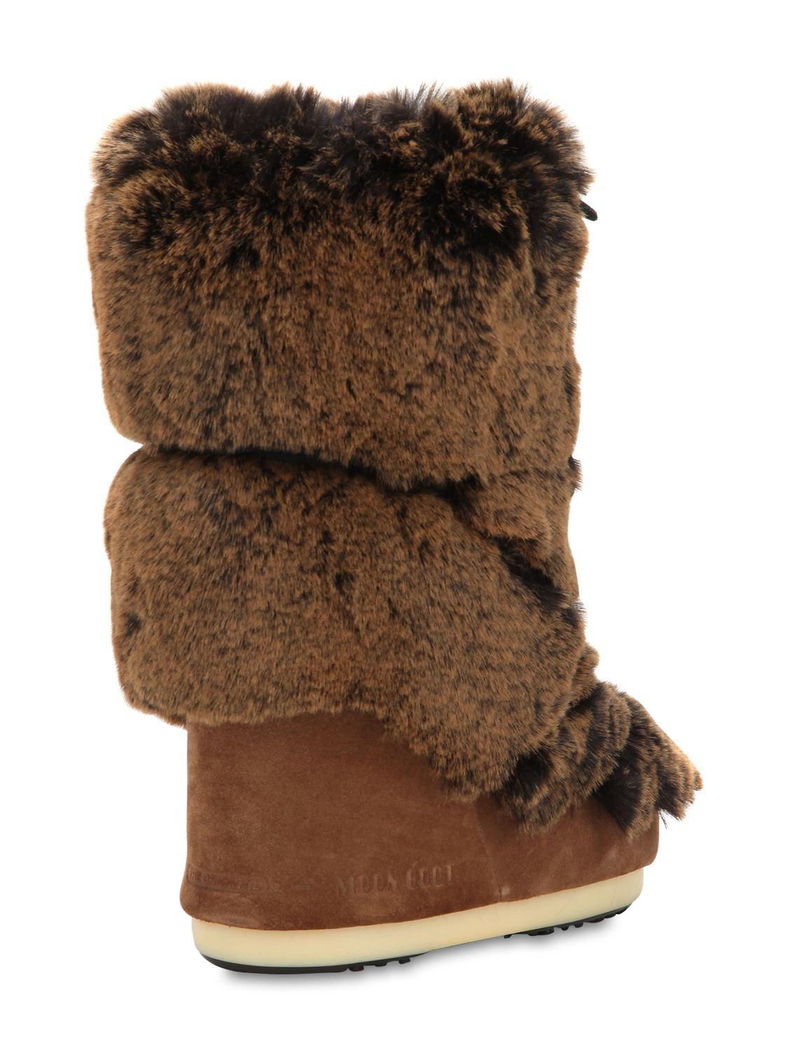 Moon Boot Faux Fur Snow Boots in Brown - Lyst